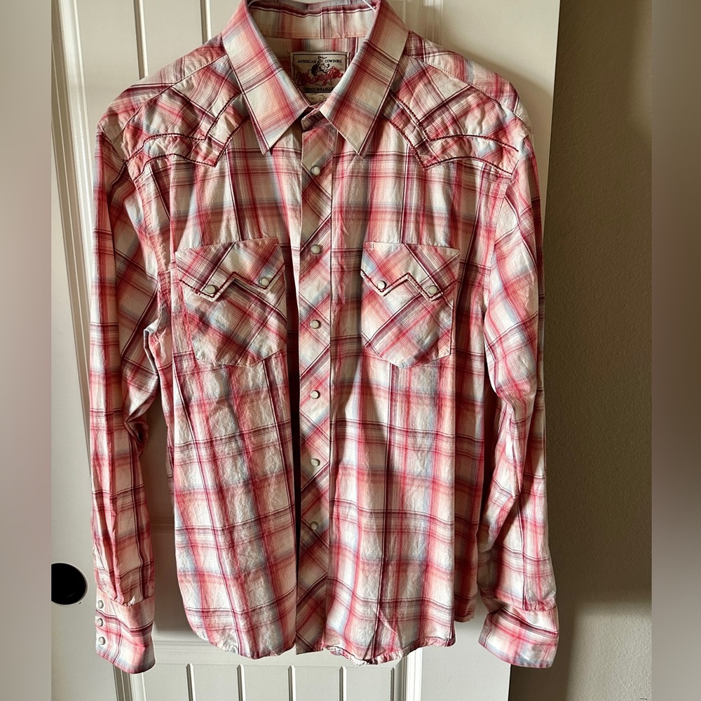Wrangler VINTAGE Western Shirt Mens XL Red Plaid Pearl Snap Cowboy Sawtooth Pckt